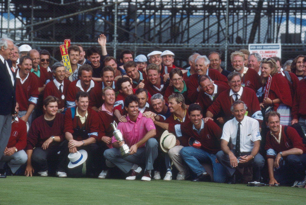 Ian Baker-Finch celebrates winning The Open in 1991